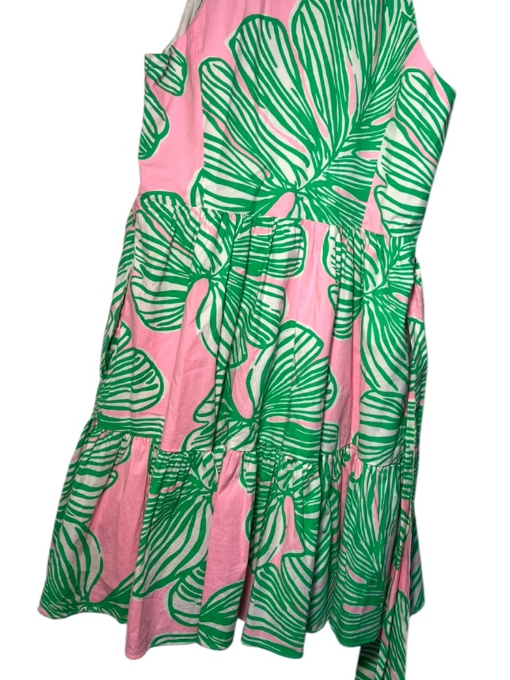 Lilly Pulitzer Pink Dress with Green Leaf Print Halter Tie Waist - Picture 3 of 8